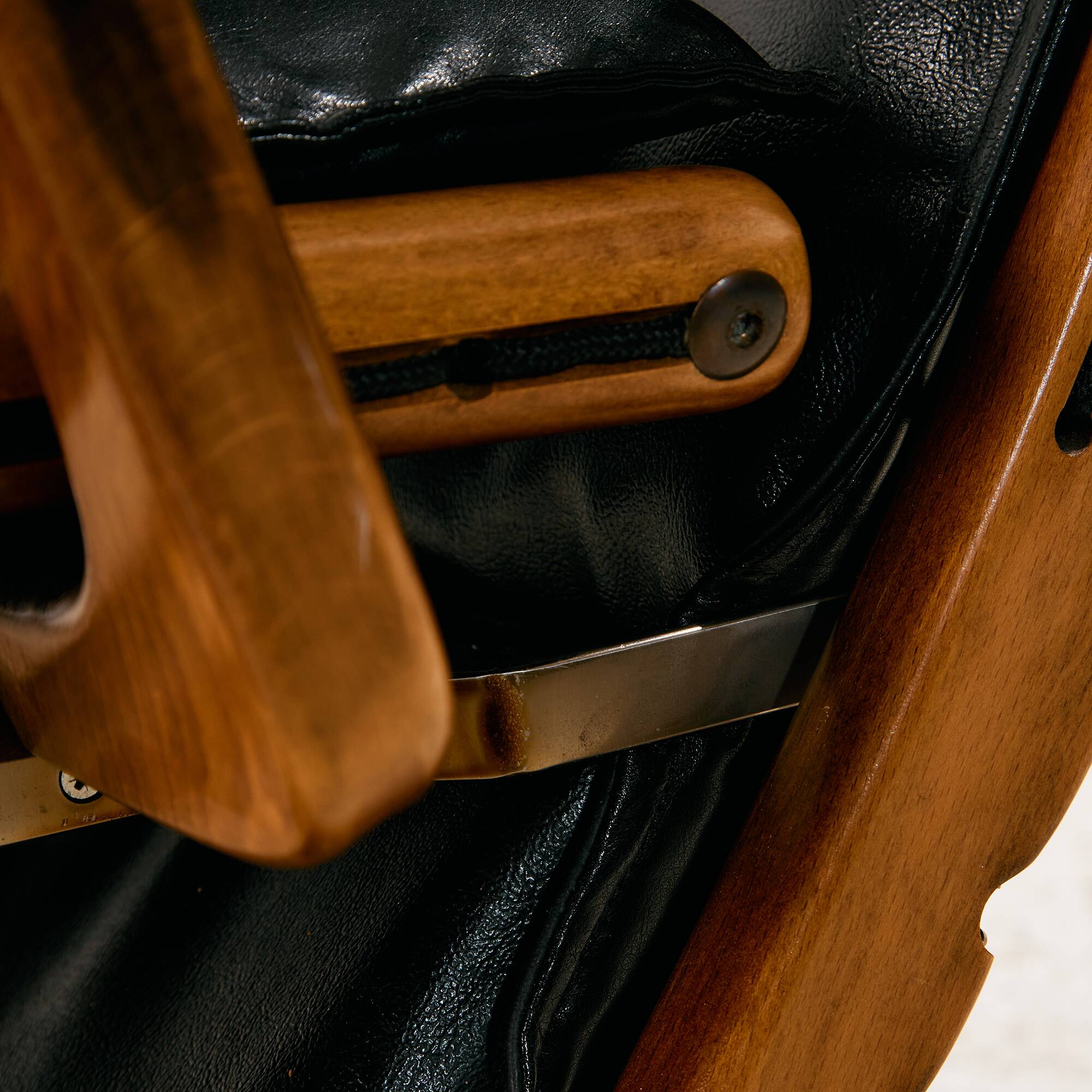 Beech armchair with leather upholstery