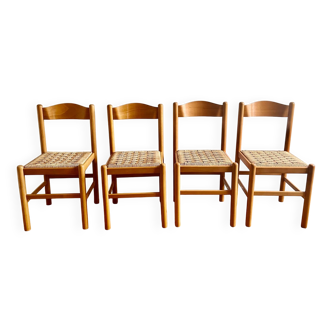 4 chaises en pin et corde tressée