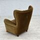 1960s, Danish highback relax armchair, green furniture velour.