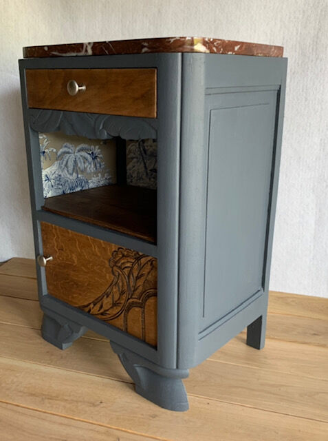 Wooden bedside on art deco marble