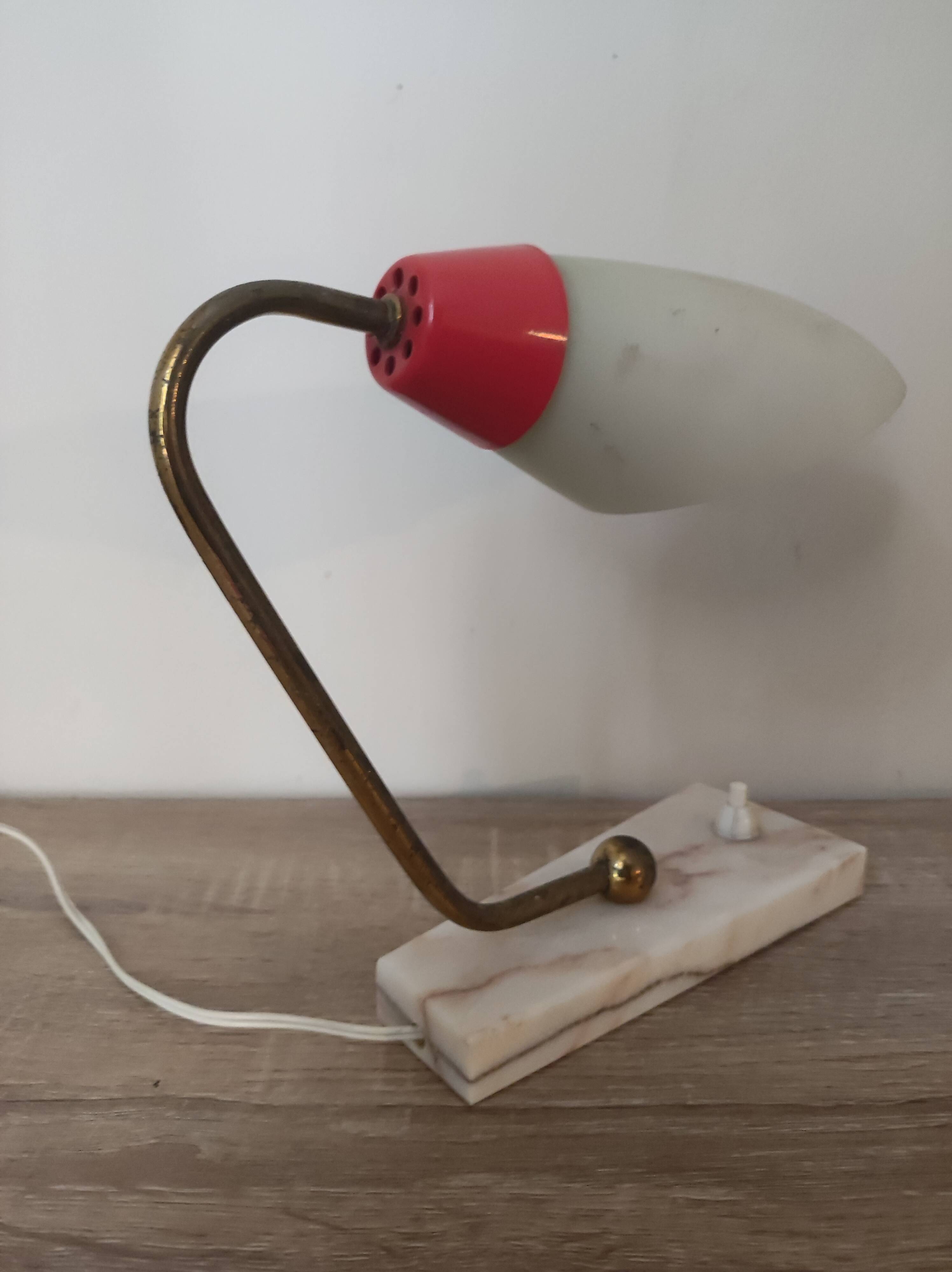 Lamp gooseneck tulip beveled glass brass vintage marble