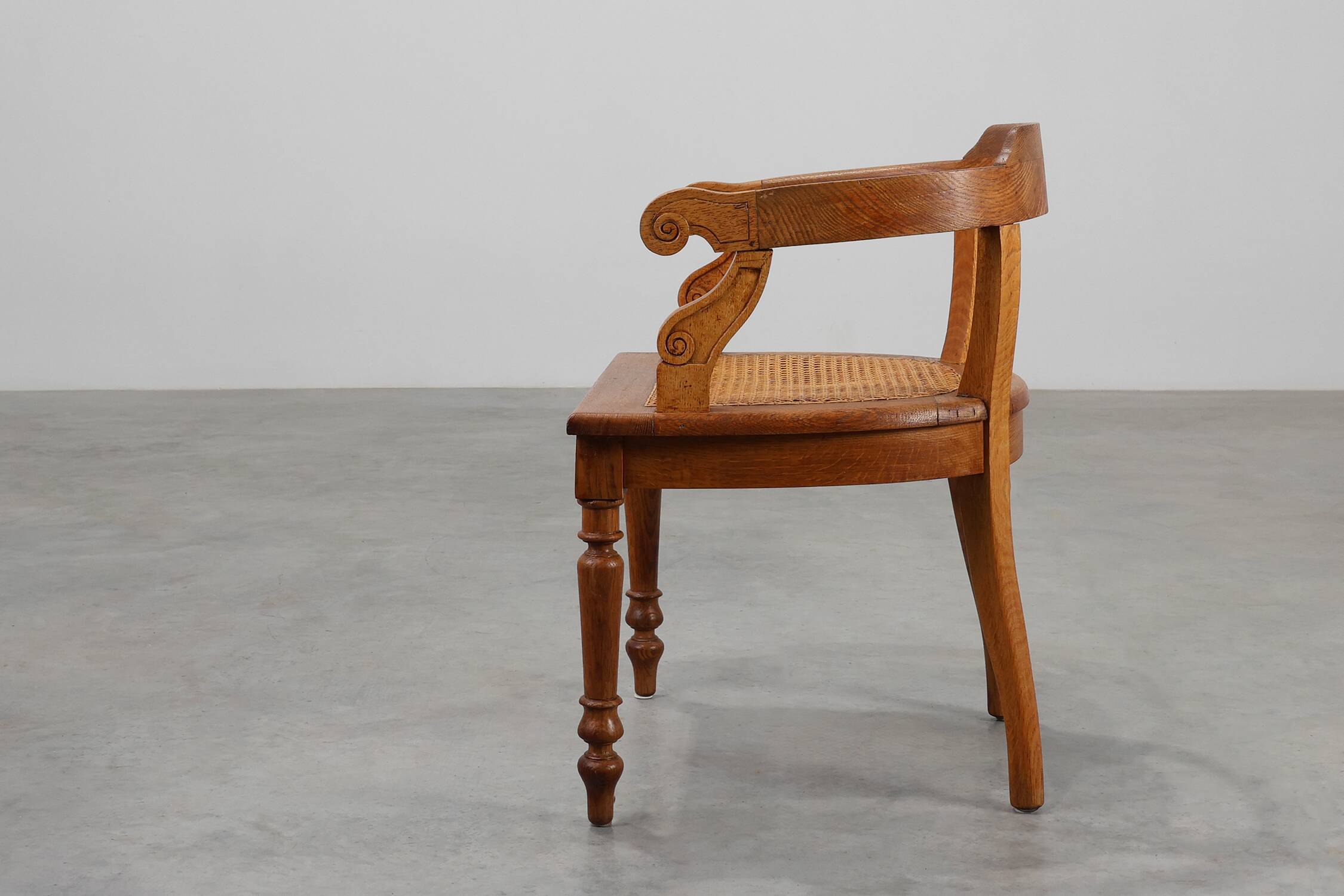 French Neoclassical Oak Chair with Wicker Seat, Late 19th Century