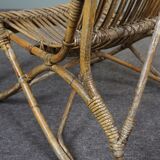 Belse 8 armchair in patinated rattan with high back Dutch Design 1950