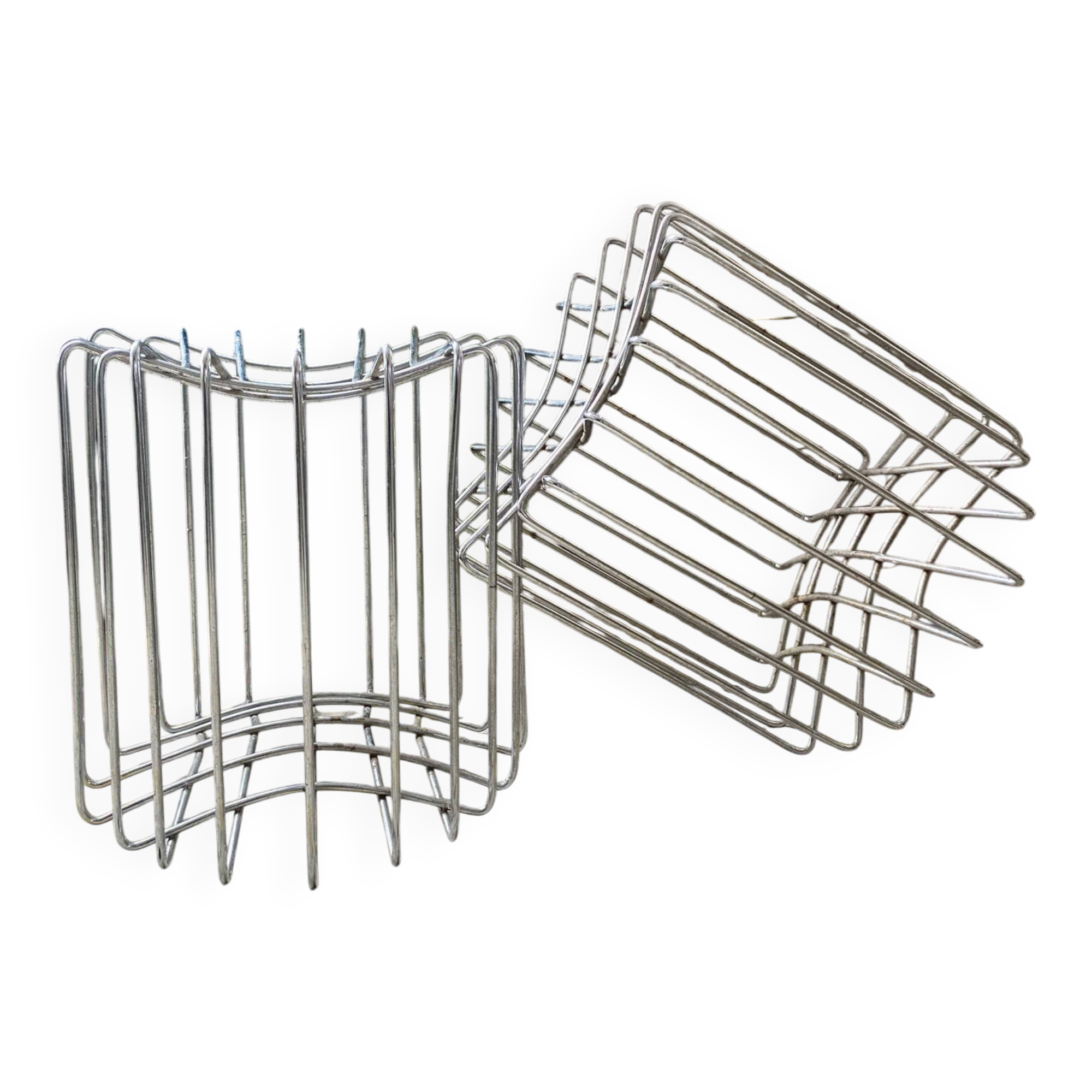 Set of 2 Vintage mid-century chrome wire poufs stools