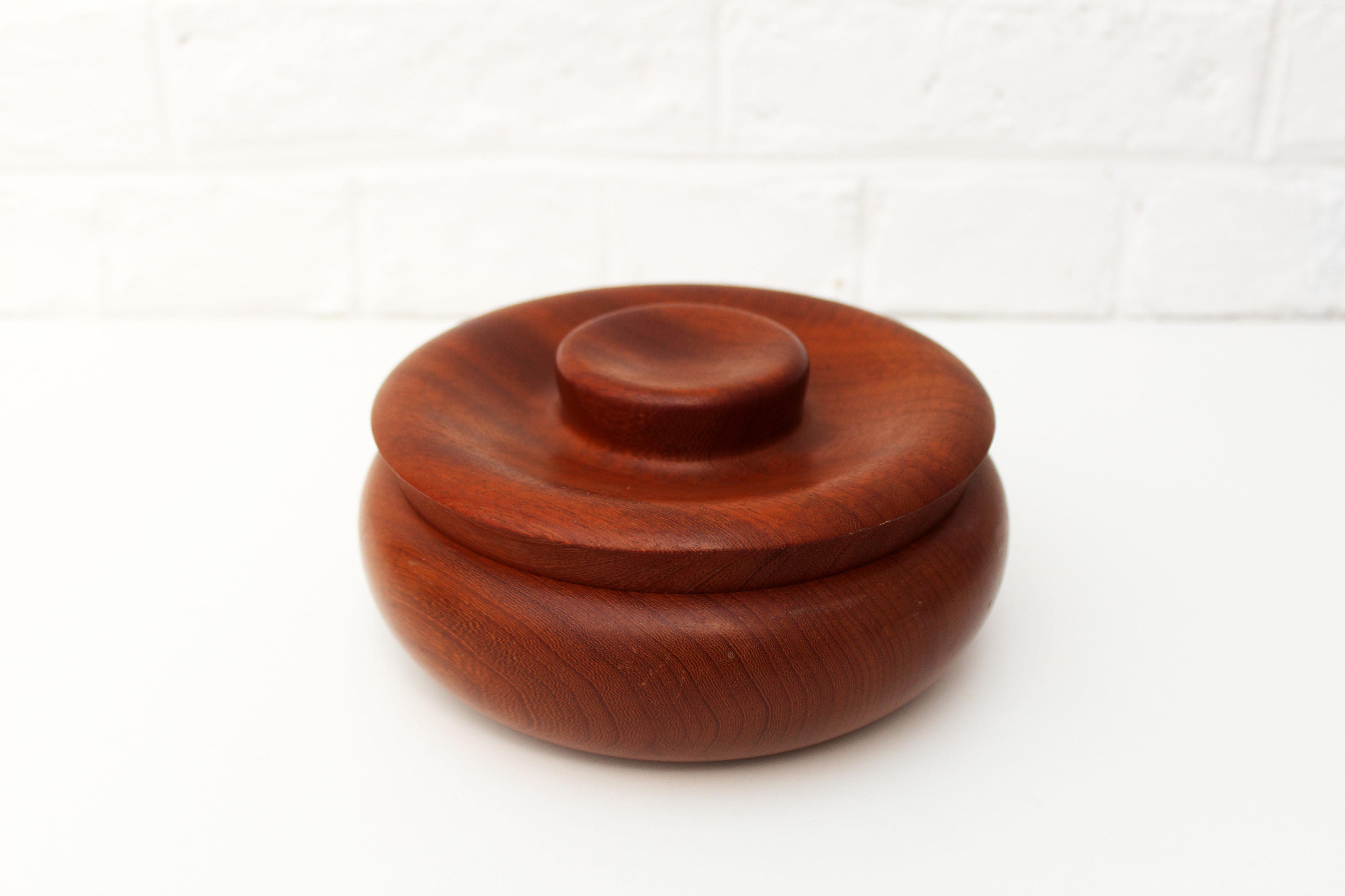 Vintage turned wood bowl with lid, trinket box with lid, Handmade