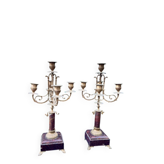 2 chandeliers in marble and bronze from the Napoleonic III period.