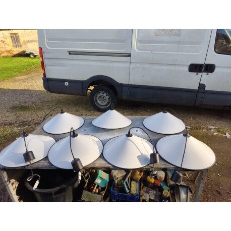 Set of 7 industrial enamelled metal pendant lights