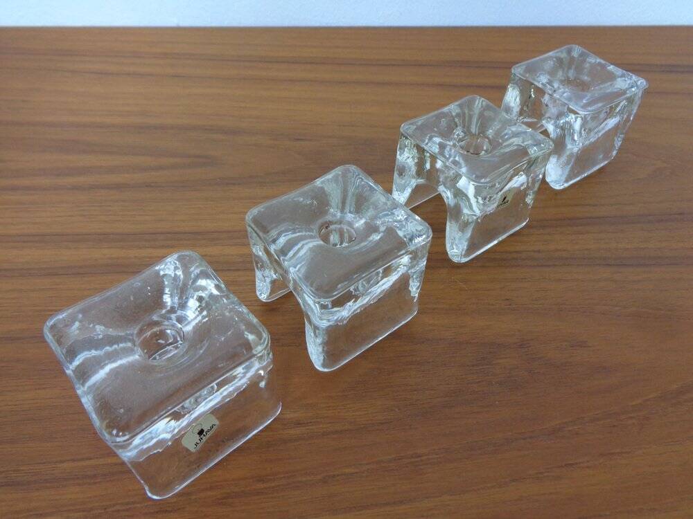 Finnish Ice Glass Candlesticks by Timo Sarpaneva for Juhava, 1970s, Set of 4
