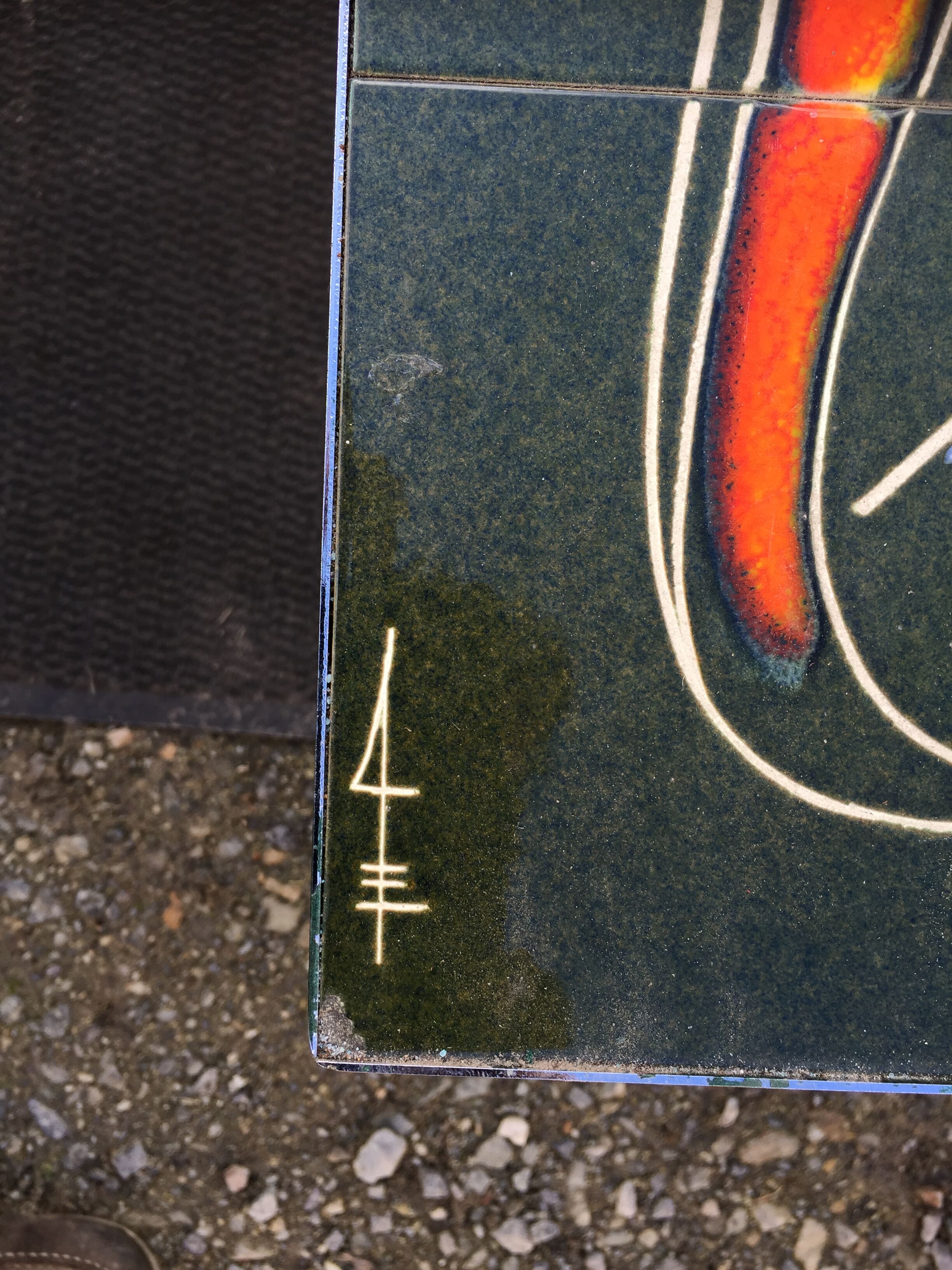 Vintage ceramic coffee table Vallauris spirit with metal x base