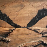 Tableau Alpin vintage années 50 - Sculpté et Pyrogravé - Ambiance Chal