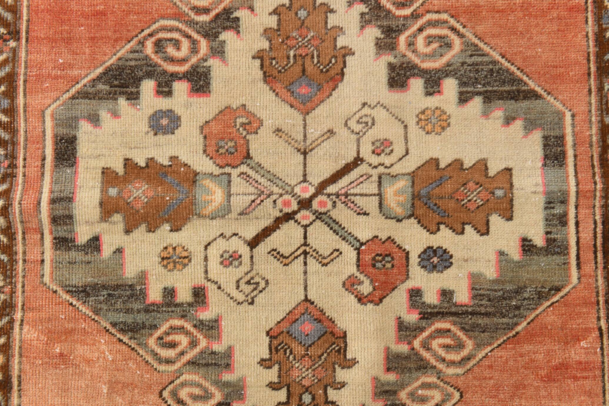 3x11 Red & Beige Oriental Vintage Runner Rug, 107x336Cm