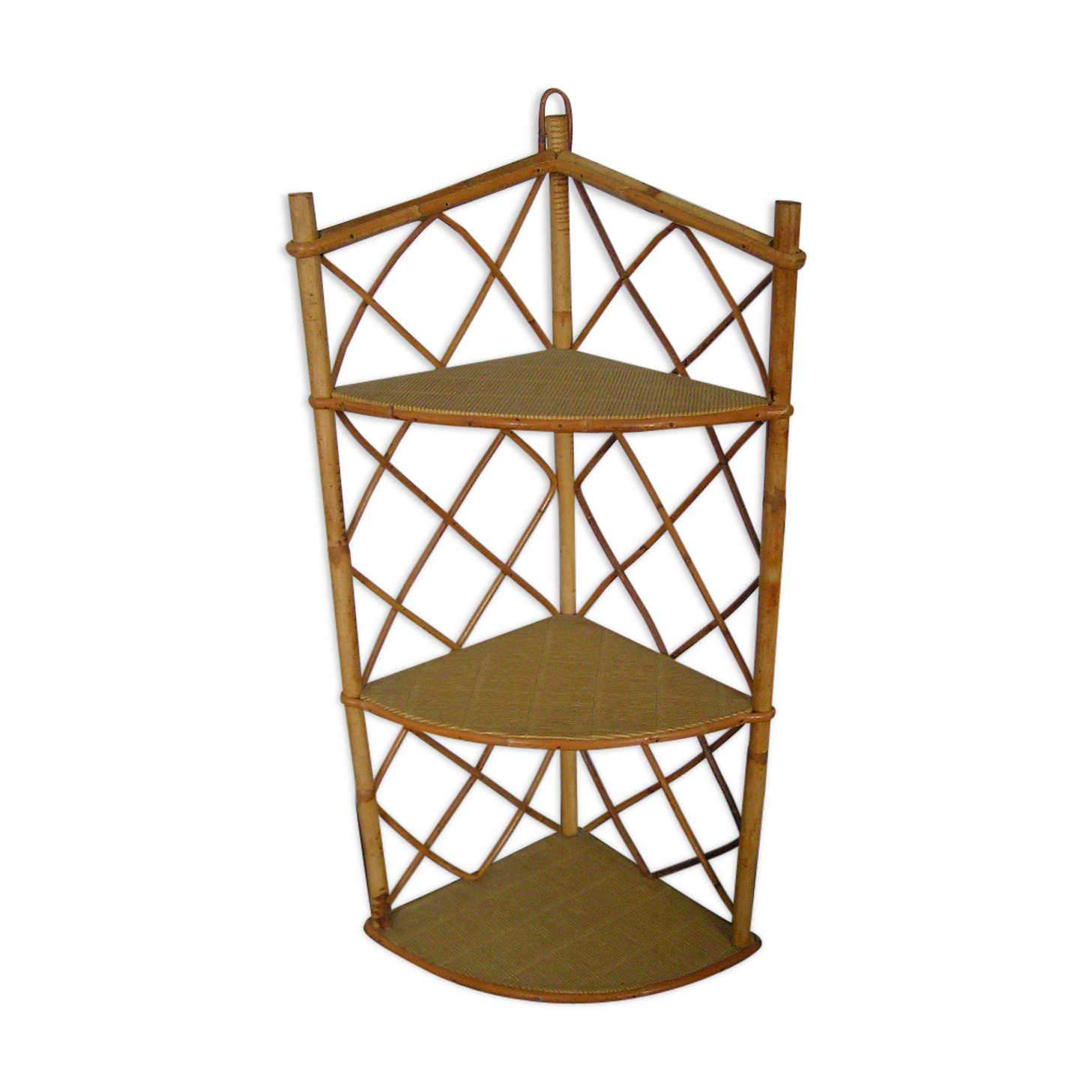Rattan wall corner shelf