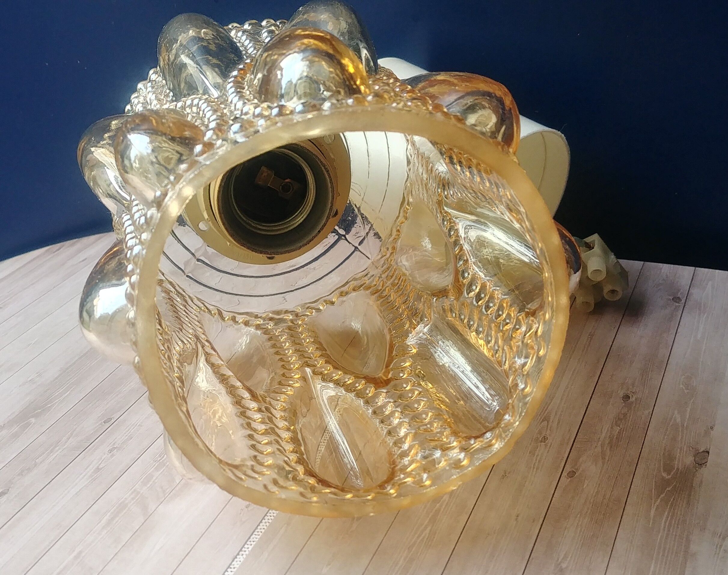 Suspension bulles en verre ambré irisé vintage années 70 forme tube