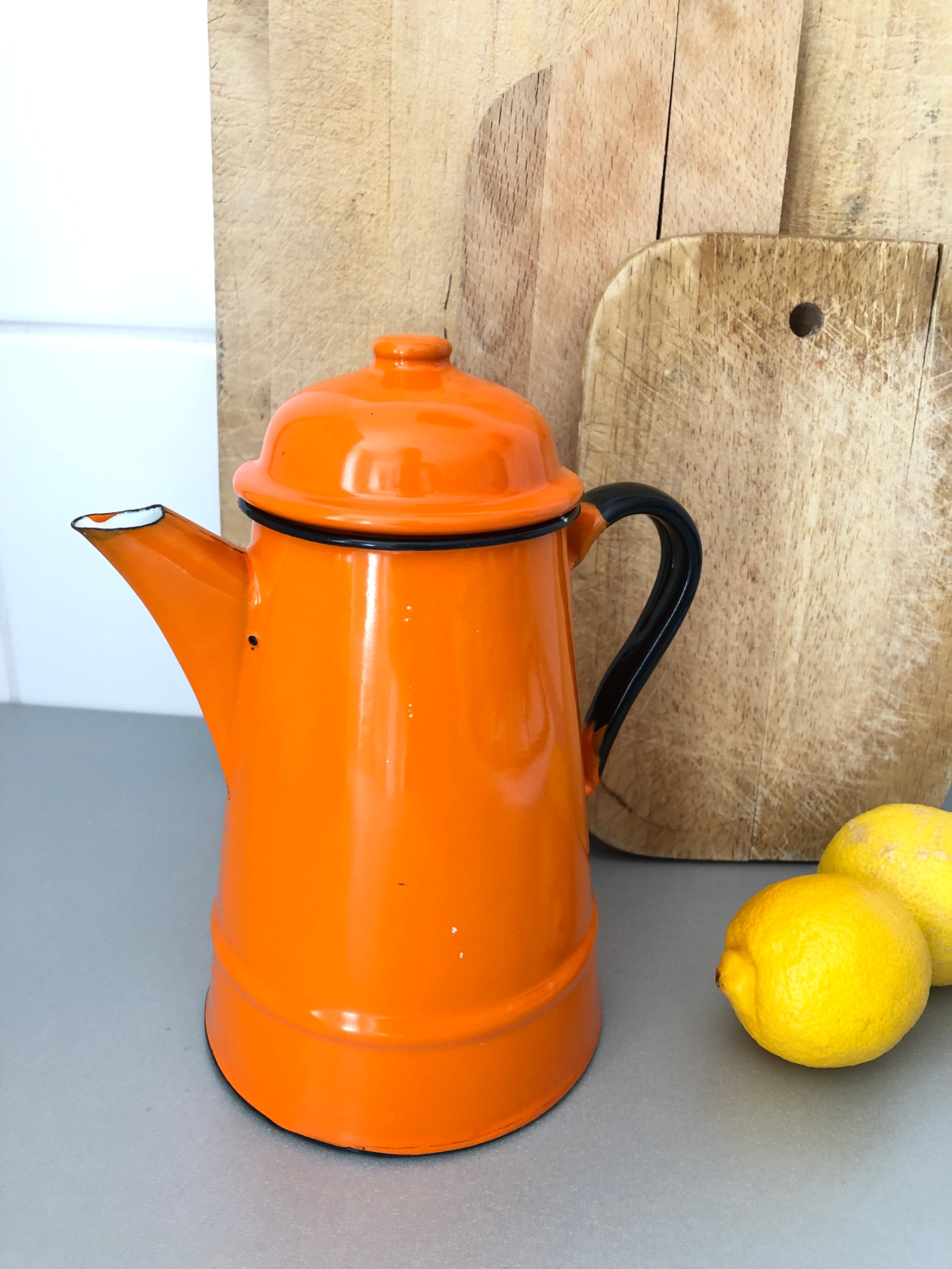 Orange enamelled coffee maker