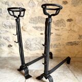 Pair of 18th century wrought iron andirons, log-carrying andirons