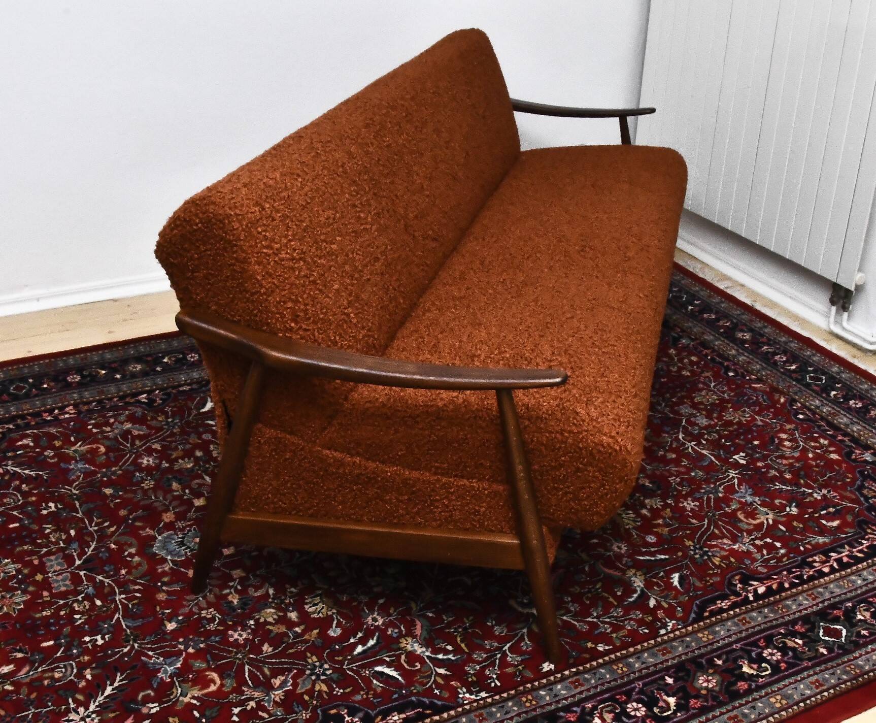 Scandinavian-style folding sofa in brown boucle fabric, 1960s