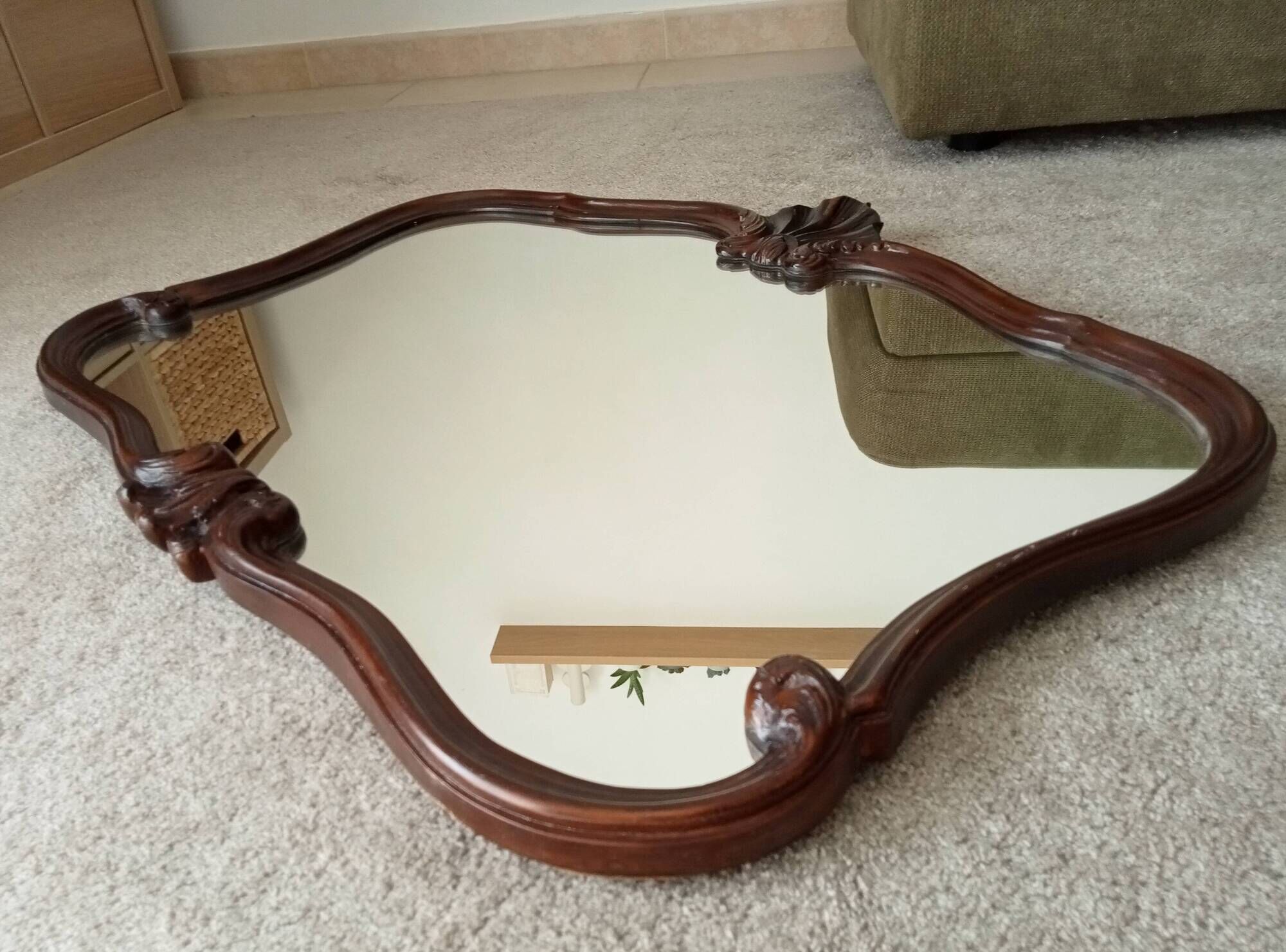 Pair of large antique Rococo style Louis XV mirrors in carved solid wood.