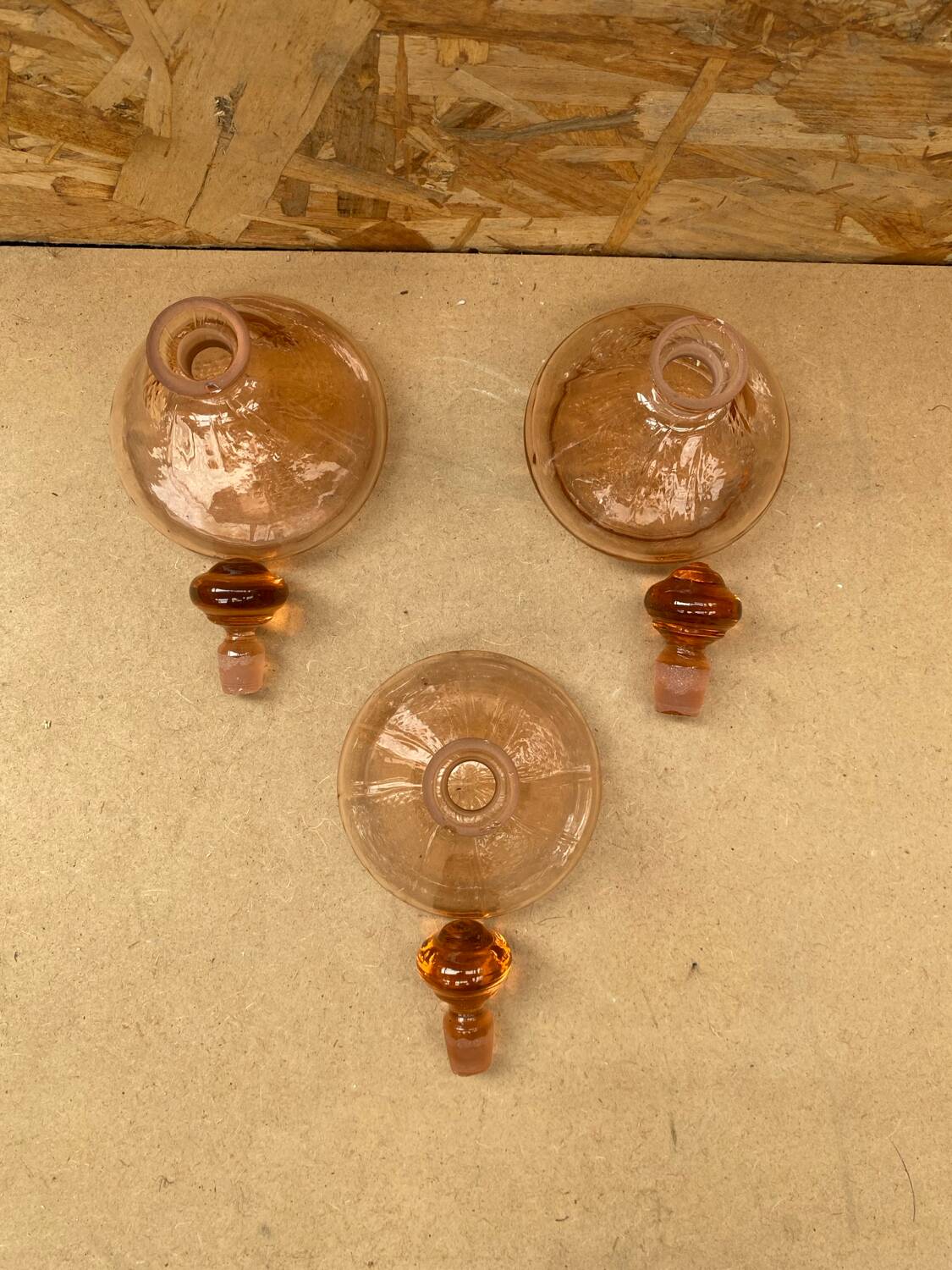 Set of 3 old perfume bottles + vintage pink molded glass stopper #b470