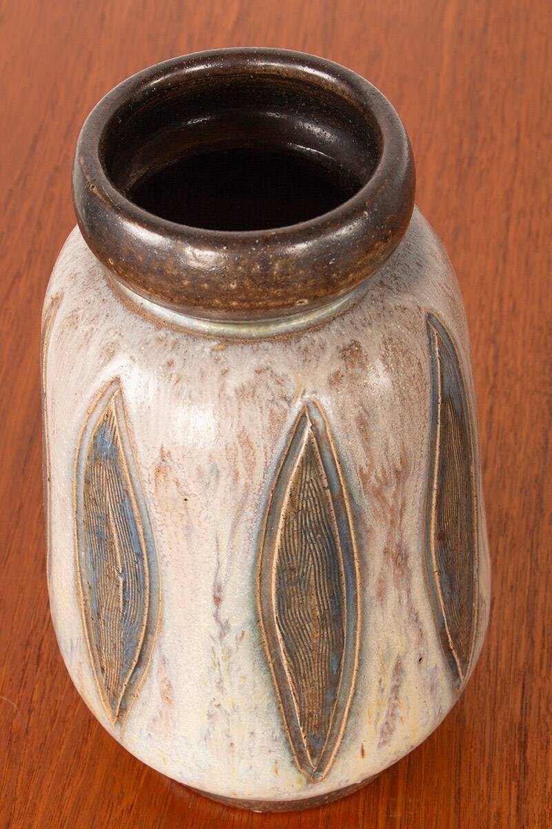 Art Deco period vase in green and gray glazed ceramic by Edouard G