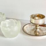 VINTAGE Glass and Silver Metal CANDLE HOLDERS
