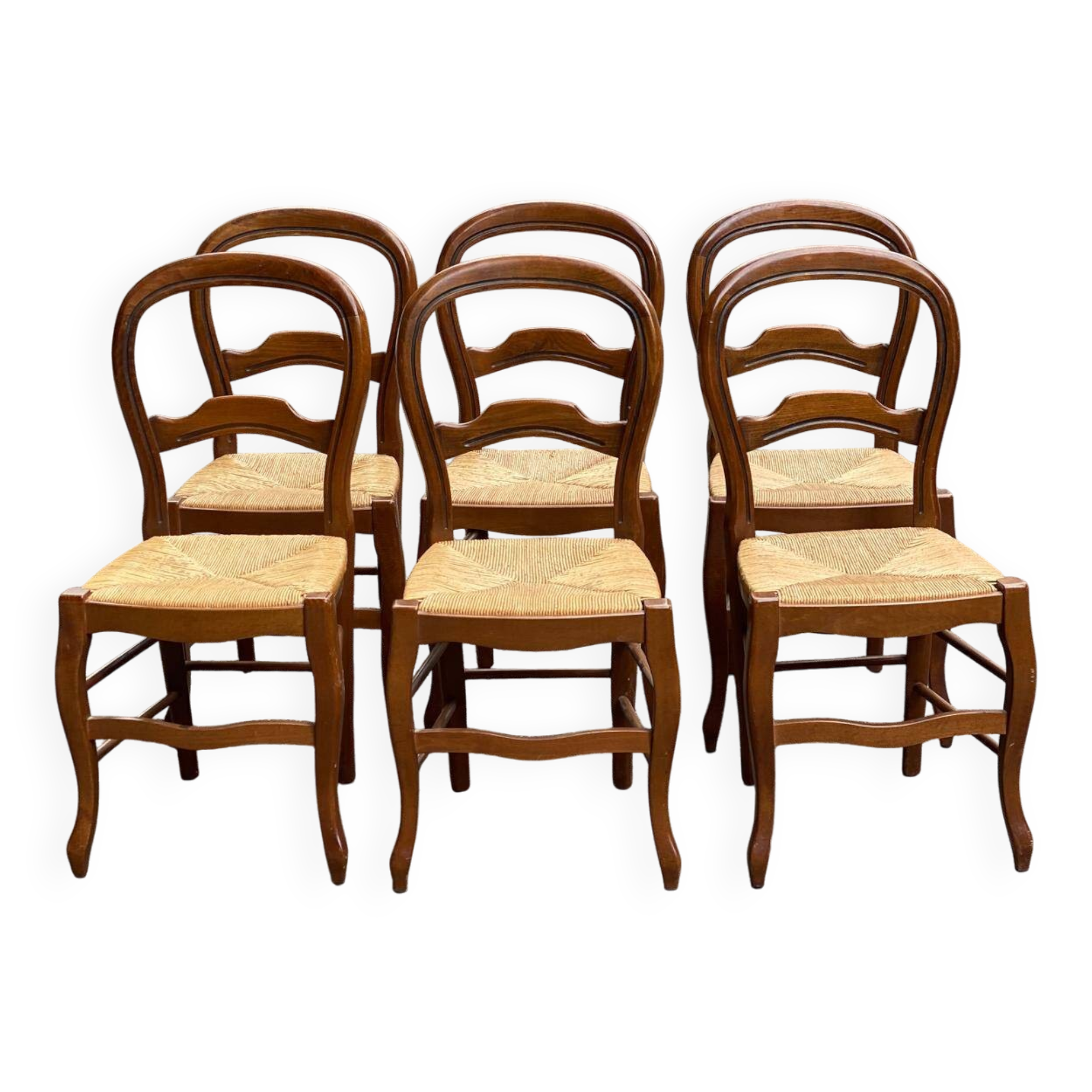 6 Louis Philippe chairs in solid wood and straw