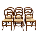 6 Louis Philippe chairs in solid wood and straw