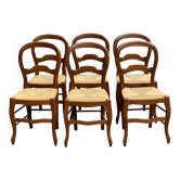 6 chaises louis philippe bois massif et paille