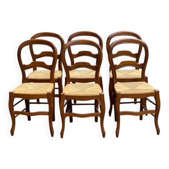 6 Louis Philippe chairs in solid wood and straw