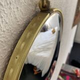 Vintage 1960s witch's eye mirror in turquoise velvet - 24 x 54 cm