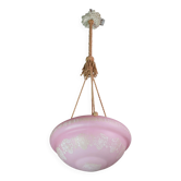 Italian Midcentury Pink Art Decò Vintage Glass Chandelier with decorations, 1950