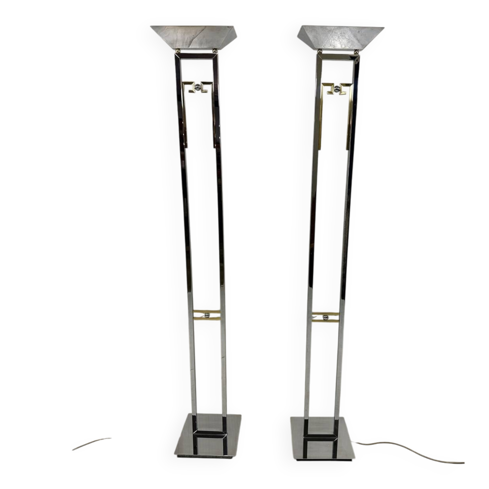 Arte Lumen floor lamps chrome & brass 1970’s, set of 2