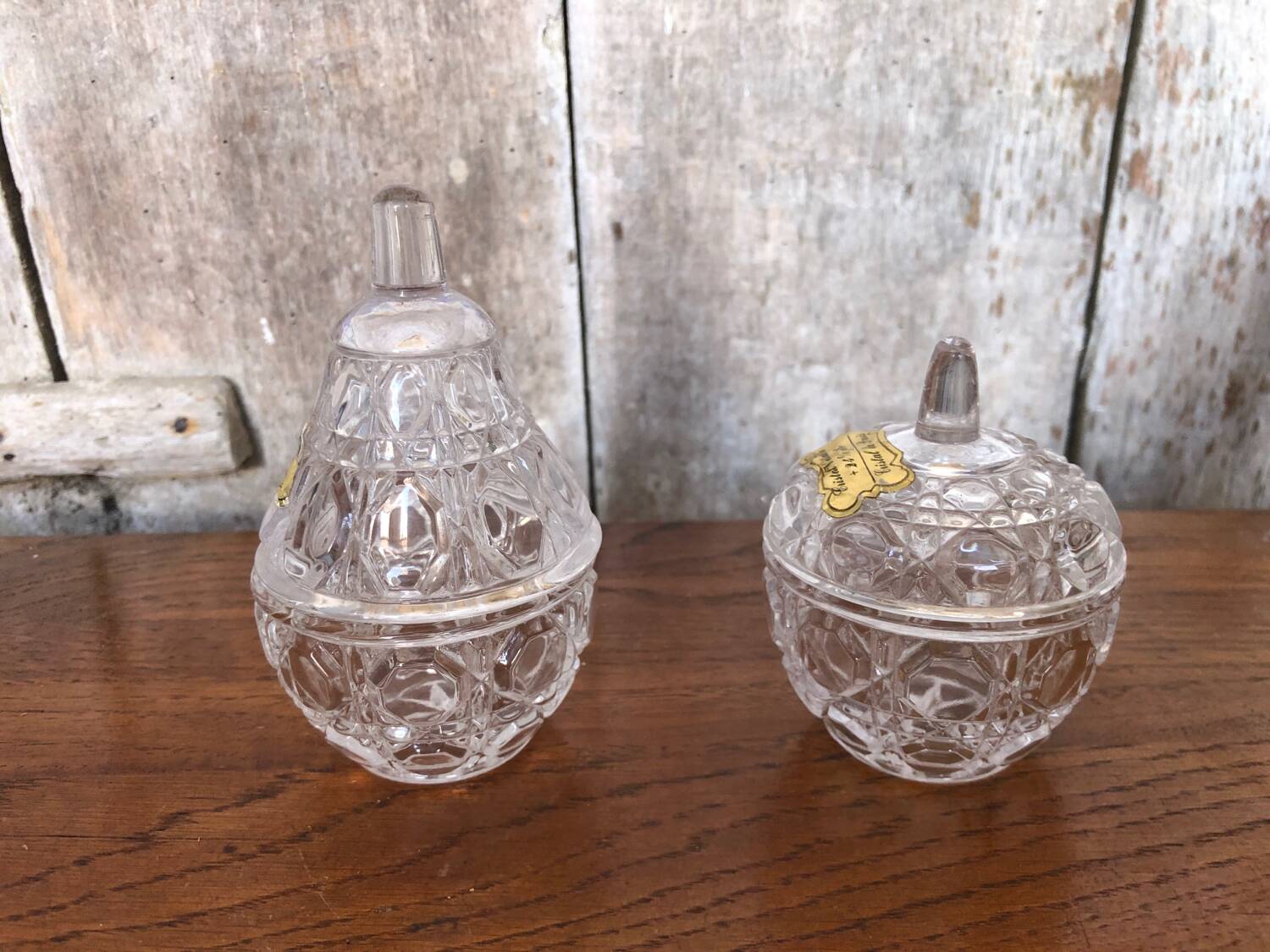 Paire ancienne bonbonnière cristal de paris pomme & poire vintage