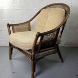 Colonial armchair in wood and canework