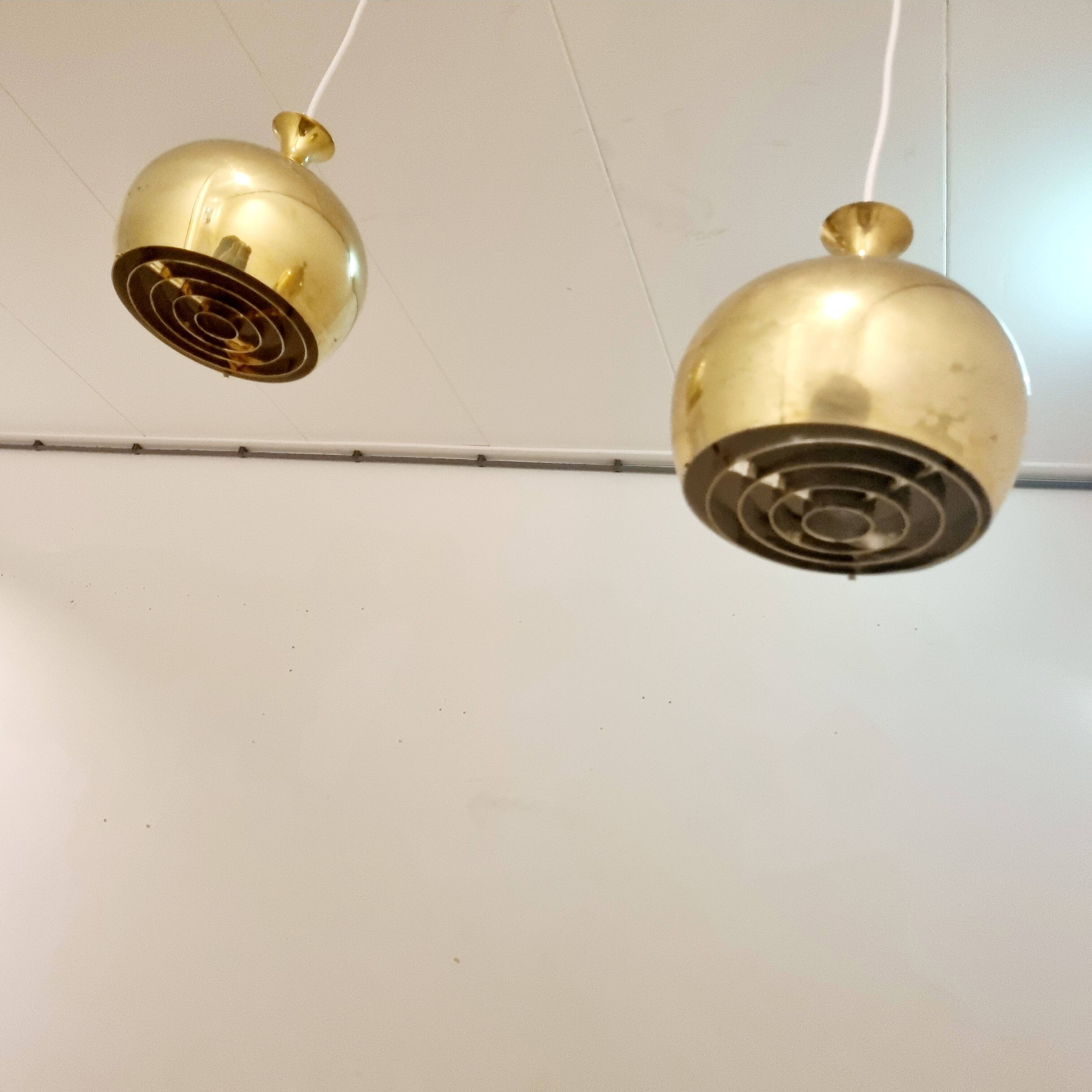 Set of Two Elegant Brass Pendant Lamps Löken by Helge Zimdal for Falkenberg