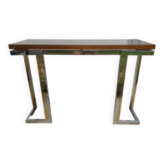 Console in chromed metal and golden brass from the 70s