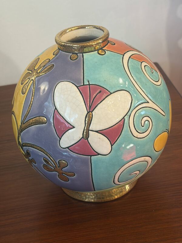Vase Boule Emaux de Longwy - Signé Nicolas De Wael