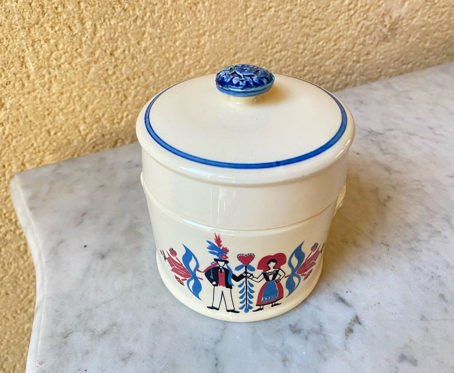 Pot ceramic bomb box Sarreguemines model Ribeauville vintage 60/70s