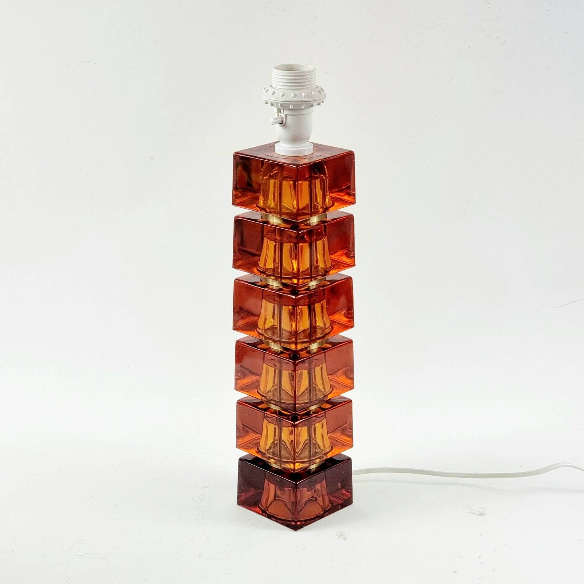 Large Mid-Century Scandinavian Art Glass & Brass Table Lamp by C.Fagerlund