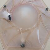 Art Deco ceiling lamp / chandelier in pink pressed molded glass in working order