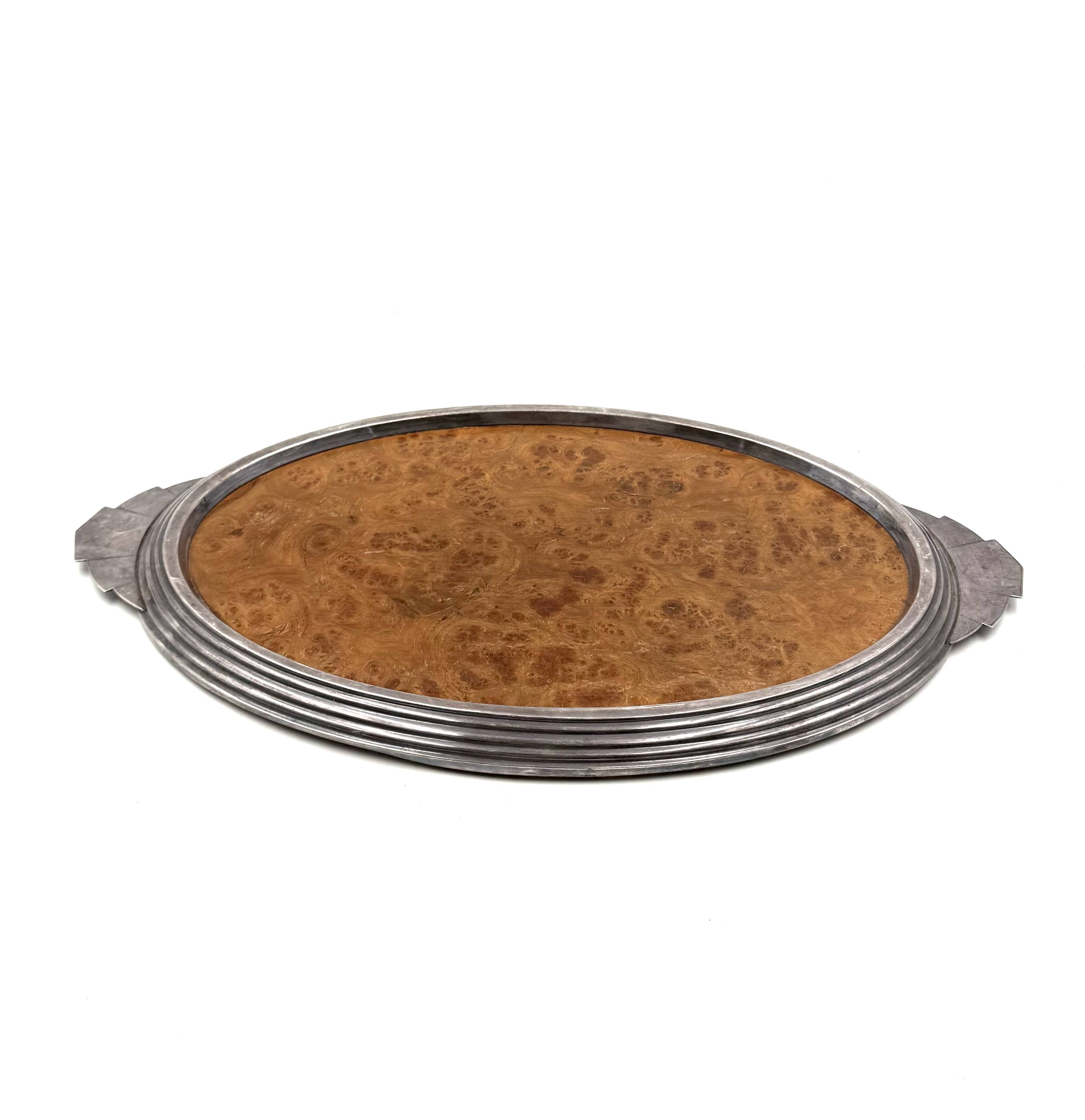 Art Deco burl wood tray, France 1930s