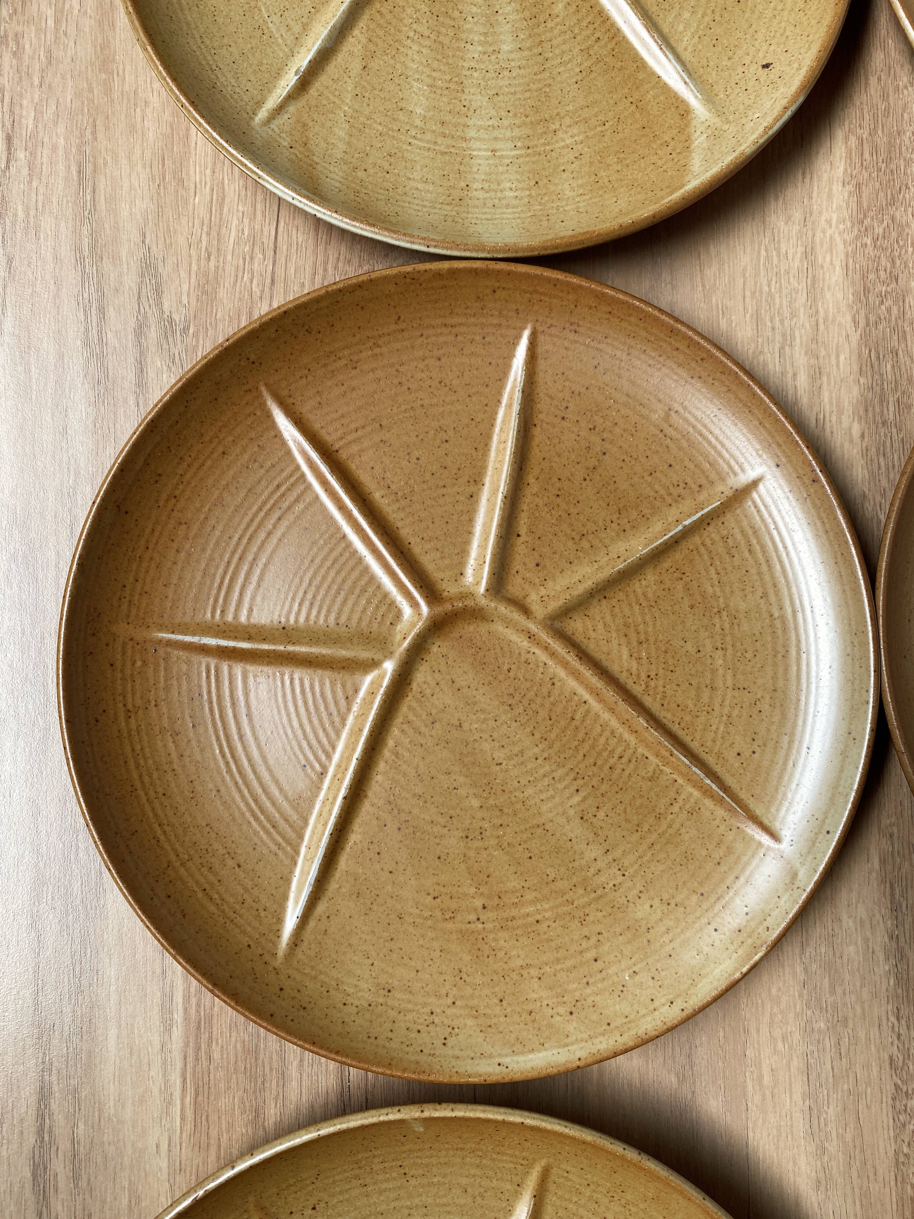 Set of 6 CNP Village stoneware fondue plates