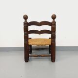 Vintage Charles Dudouyt Brutalist Low Chair in Wood and Straw, 1940s