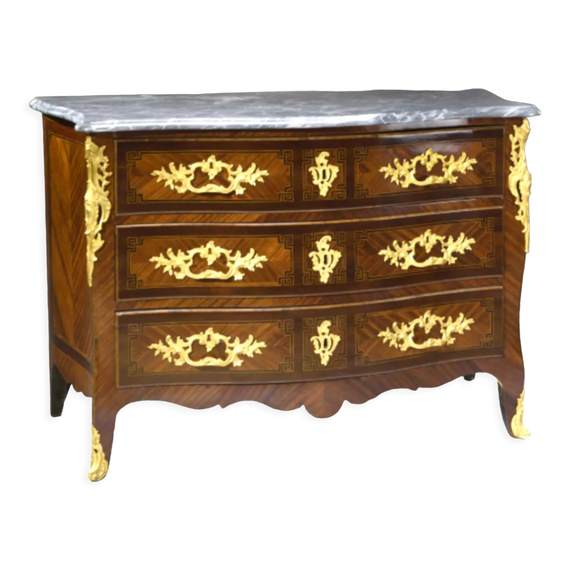 Louis XV period chest of drawers in violet wood.bronze trim