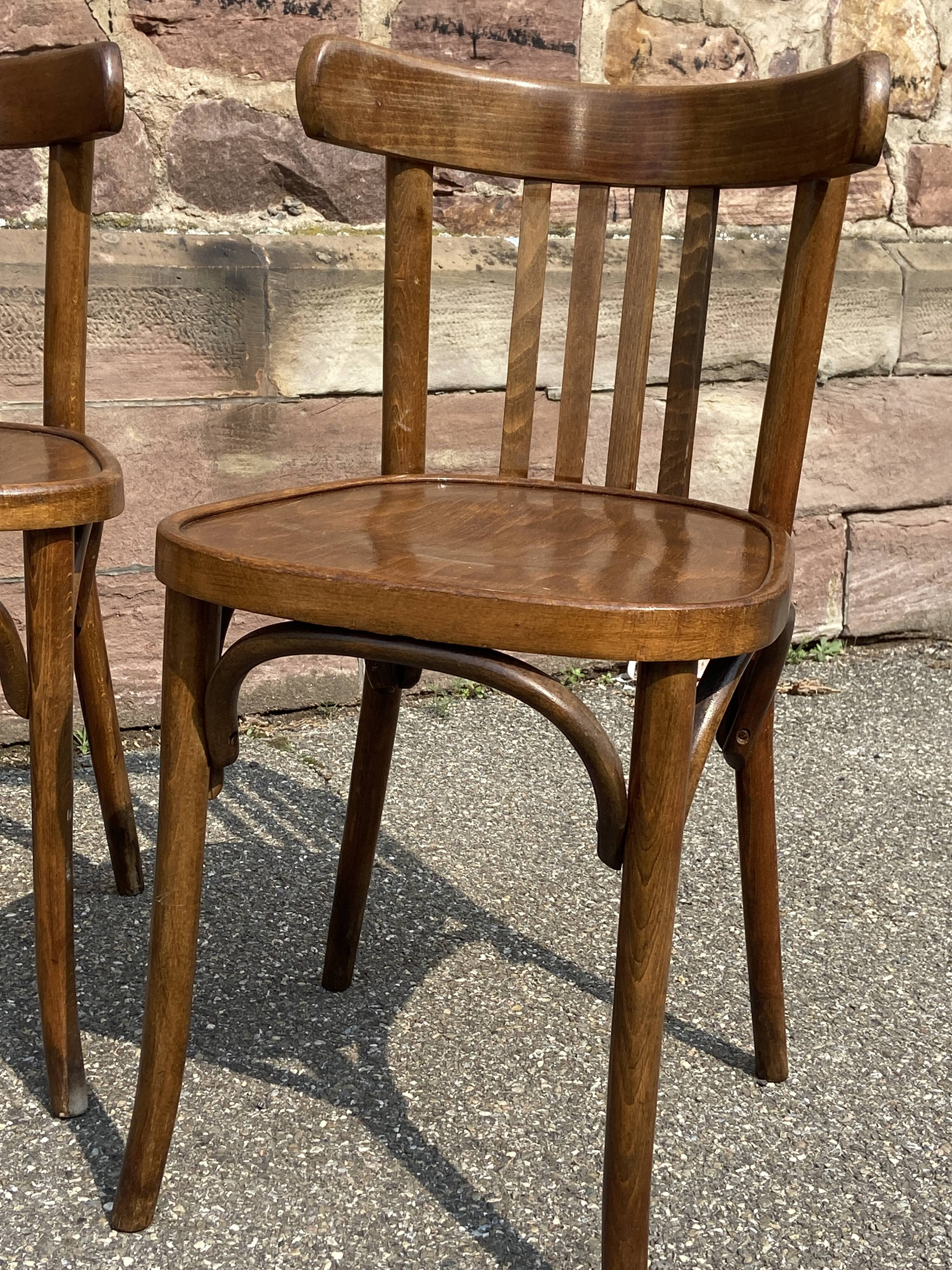 Set of 4 Viennese chairs Curved wood Restaurant Paris bistro Fischel 50s vintage Bentwood Ton st