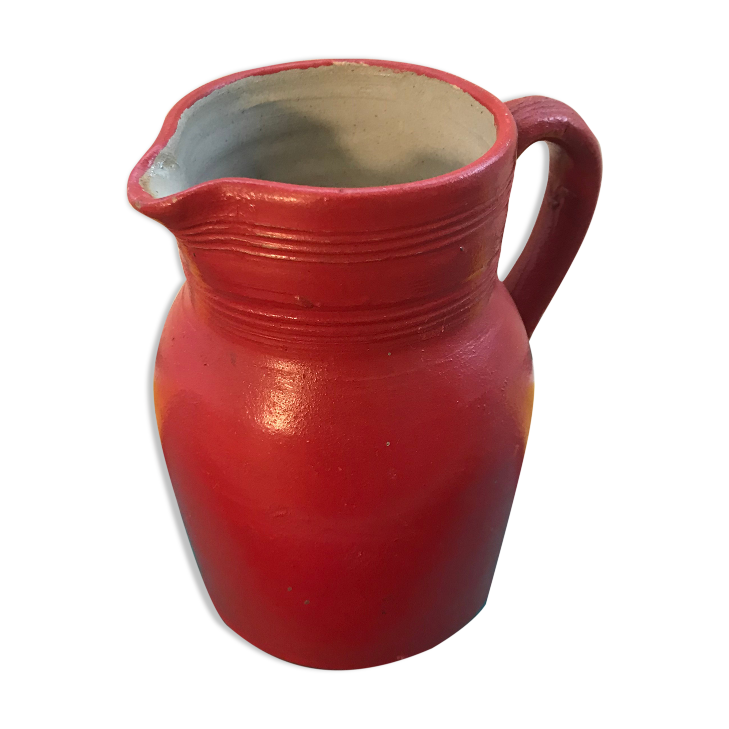 Former pitcher in red sandstone with grey interior - anse decoration vintage kitchen