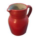 Ancien pichet en grès rouge et intérieur gris avec anse décorative de cuisine vintage