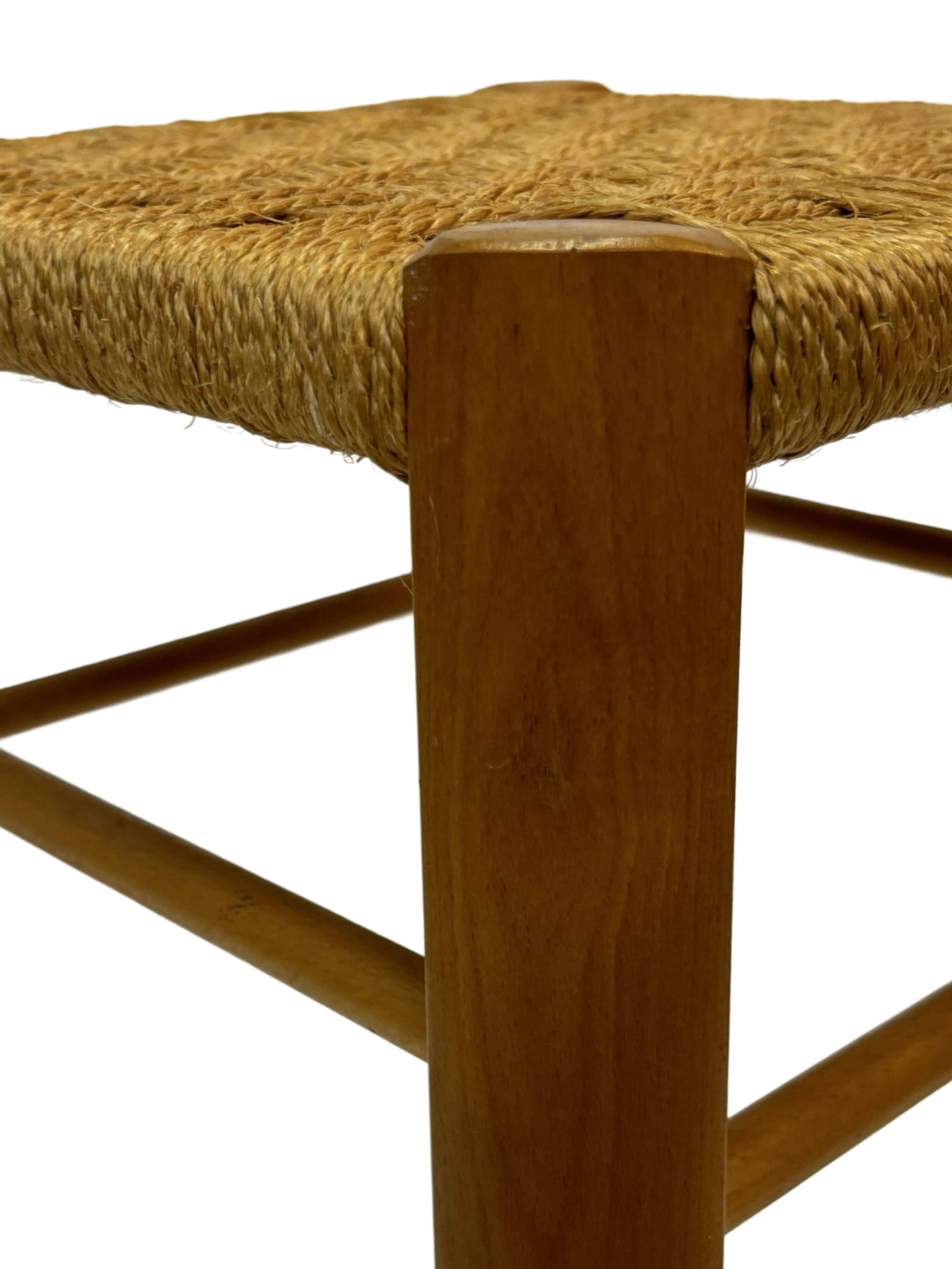 Tabouret vintage années 60 en chêne avec assise tressée