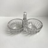 Trio of mismatched salt shakers in molded pressed glass 50s