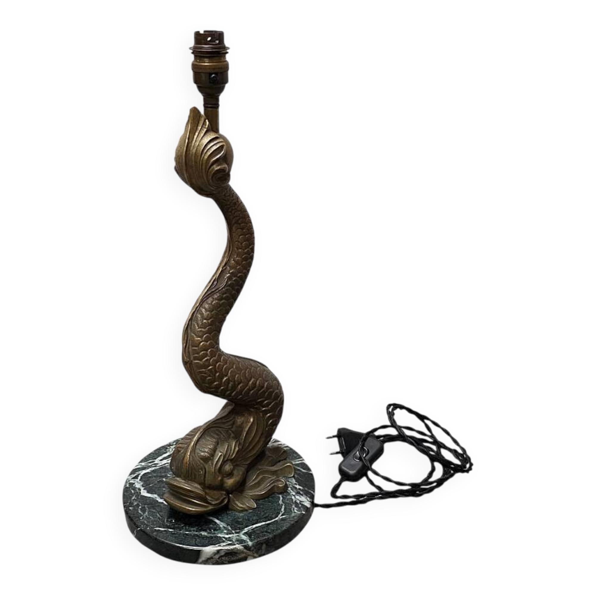 Lampe de table en bronze avec dauphin, style milieu du siècle, années 1950.