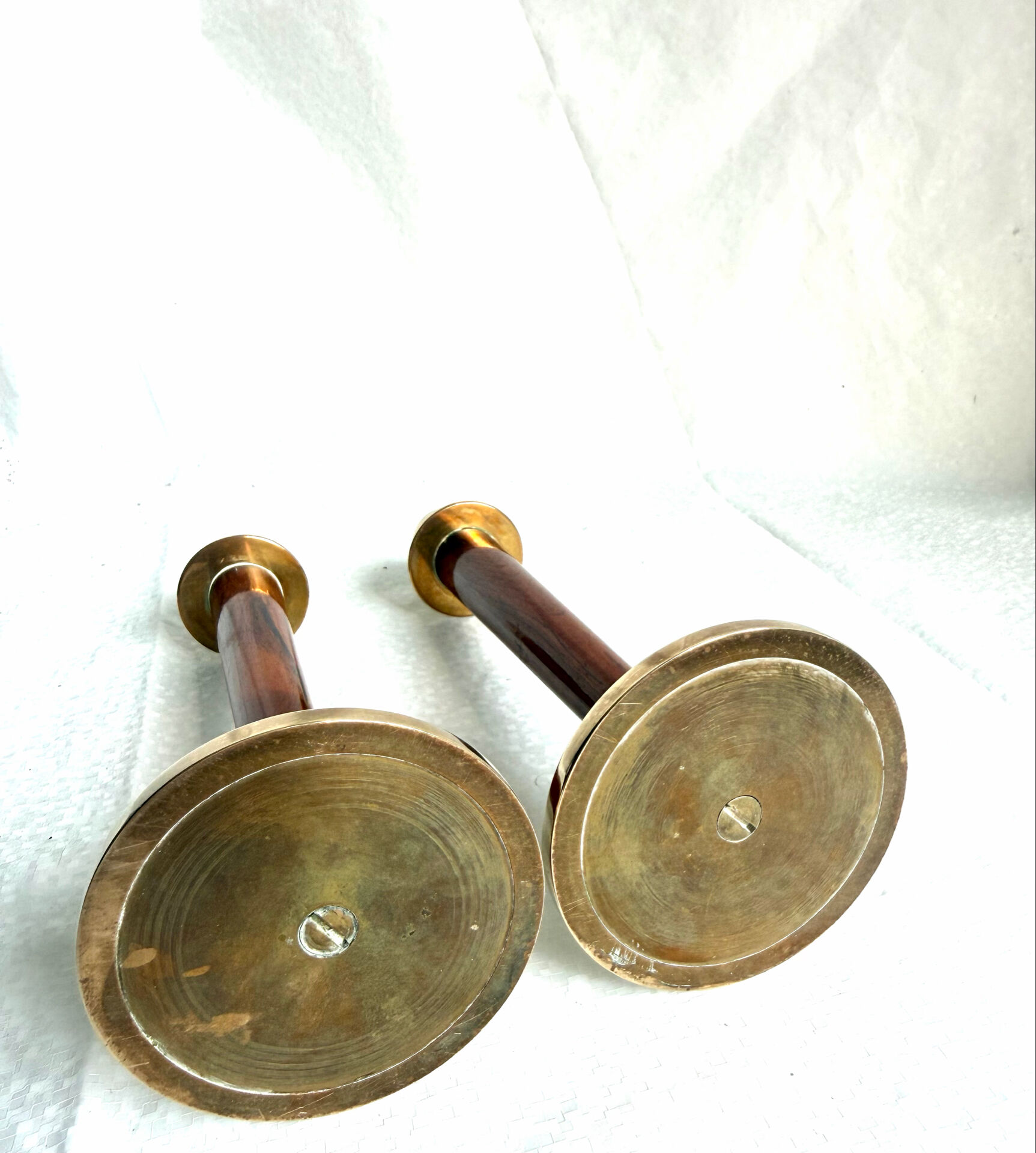 Pair of Danish Art Deco Candle Holders  in Wood & Brass